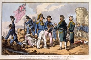 Wyniosły komendant przyszedł teraz ... z Przygód kapitana poczty, wyd. Oficer Marynarki Wojennej, pub. 1820 (akwatinta ręcznie kolorowana)